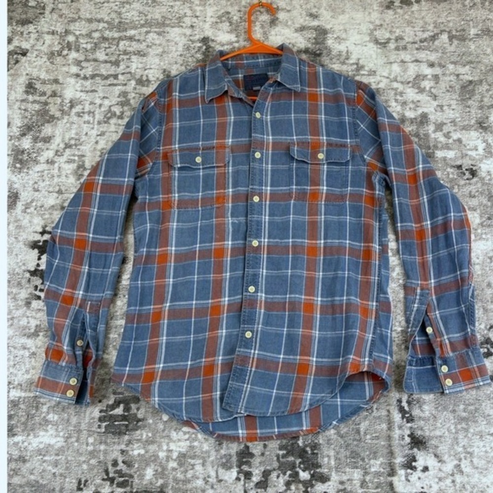 Lucky Brand Mens Plaid Windowpane Long Sleeve Shirt True‎ Indigo Blue Red Size S